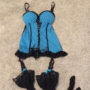 Blue polka dot lingerie. Playboy.